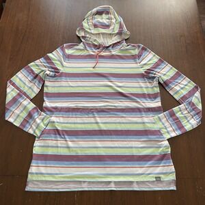 LL Bean Women's Everyday SunSmart Large‎ Long-Sleeve Hoodie Stripe UPF 50+